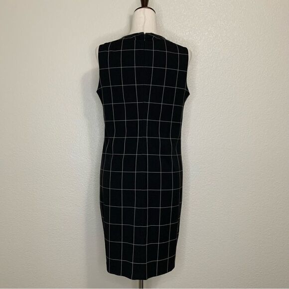 Lauren Ralph Lauren Windowpane Plaid Leather Trim Sheath Dress - Picture 8 of 13